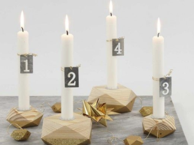 Adventsstage i træ med guld